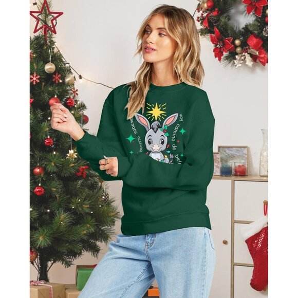 Mexican Christmas Sweatshirt Women Ugly Feliz Navidad Tuki Burrito Sabanero - Picture 4 of 4